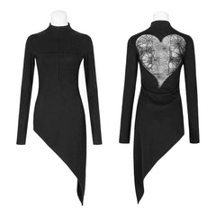 T-479 Back Peach Heart Asymmetry Cross Design Gothic T-shirts For Women?-??Punk Rave Clothing