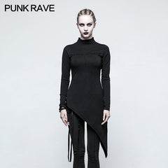 T-479 Back Peach Heart Asymmetry Cross Design Gothic T-shirts For Women?-??Punk Rave Clothing