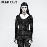 T-477 Daily Embroidery Diamond Velvet Gothic T-shirts With Positioning Necktie?-??Punk Rave Clothing