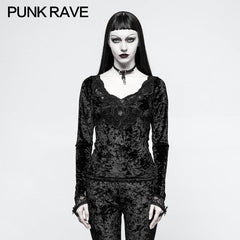 T-477 Daily Embroidery Diamond Velvet Gothic T-shirts With Positioning Necktie?-??Punk Rave Clothing