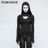 T-481 Slim Based Hollow-out Gothic T-shirts With Long Sleeve?-??Punk Rave Clothing