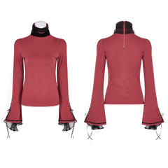 LT-009 Lolita Style High Neck Collar Lace Gothic Shirt With Palace Sleeves?-??Punk Rave Clothing