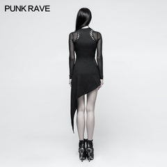 Q-336 Daily Asymmetry Hem Spider Printing Gothic Dresses With Hollow-out Sleeves?-??Punk Rave Clothing