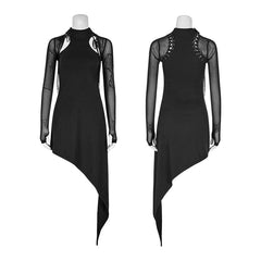 Q-336 Daily Asymmetry Hem Spider Printing Gothic Dresses With Hollow-out Sleeves?-??Punk Rave Clothing
