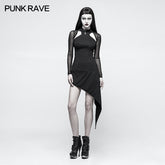 Q-336 Daily Asymmetry Hem Spider Printing Gothic Dresses With Hollow-out Sleeves?-??Punk Rave Clothing