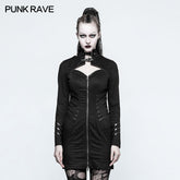 Q-331 Women Stand-collar Military black Punk Dress With Back Tied Rope?-??Punk Rave Clothing