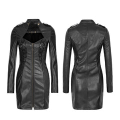 Q-337 Women Sexy Skinny Leather black Punk Dress With Zipper?-??Punk Rave Clothing