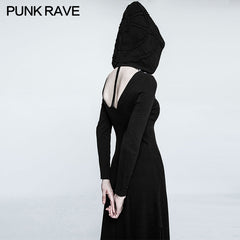 OPQ-199 Slim Sexy black Knitted Hooded Gothic Dresses With Hollow-out Back?-??Punk Rave Clothing