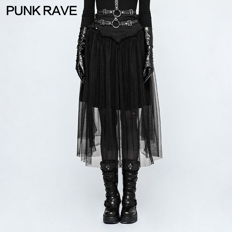 OPQ-210 Women black A-line Veiling Gothic Skirt With Elastic Rope?-??Punk Rave Clothing