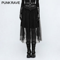 OPQ-210 Women black A-line Veiling Gothic Skirt With Elastic Rope?-??Punk Rave Clothing