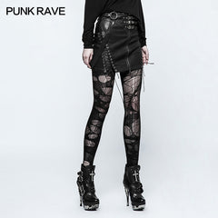 Q-333 Personality Leather black Half Punk Skirt With Snap Button?-??Punk Rave Clothing