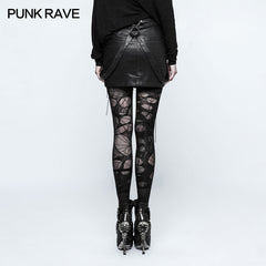 Q-333 Personality Leather black Half Punk Skirt With Snap Button?-??Punk Rave Clothing