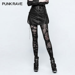 Q-333 Personality Leather black Half Punk Skirt With Snap Button?-??Punk Rave Clothing