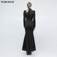 Q-330 Gorgeous Woven Slim black Punk Dress With Eyelet Drawstring?-??Punk Rave Clothing