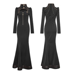 Q-330 Gorgeous Woven Slim black Punk Dress With Eyelet Drawstring?-??Punk Rave Clothing