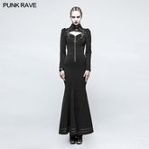 Q-330 Gorgeous Woven Slim black Punk Dress With Eyelet Drawstring?-??Punk Rave Clothing