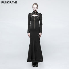 Q-330 Gorgeous Woven Slim black Punk Dress With Eyelet Drawstring?-??Punk Rave Clothing
