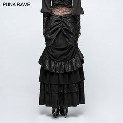 Q-329 Classical Vintage Half Punk Skirt Woven Cotton Elegant Skirt For Women?-??Punk Rave Clothing