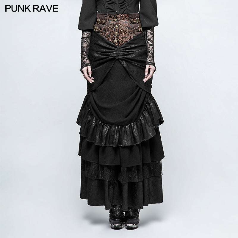 Q-329 Classical Vintage Half Punk Skirt Woven Cotton Elegant Skirt For Women?-??Punk Rave Clothing