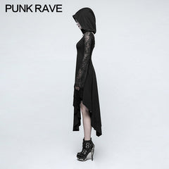 Q-328 Asymmetry Knit black Gothic Dresses With Hollow-out Back Spider Net?-??Punk Rave Clothing