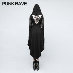 Q-328 Asymmetry Knit black Gothic Dresses With Hollow-out Back Spider Net?-??Punk Rave Clothing