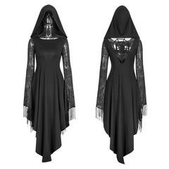 Q-328 Asymmetry Knit black Gothic Dresses With Hollow-out Back Spider Net?-??Punk Rave Clothing