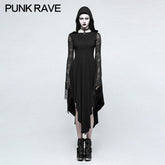 Q-328 Asymmetry Knit black Gothic Dresses With Hollow-out Back Spider Net?-??Punk Rave Clothing