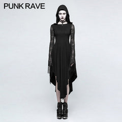 Q-328 Asymmetry Knit black Gothic Dresses With Hollow-out Back Spider Net?-??Punk Rave Clothing