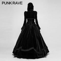 Q-339 Gorgeous Velvet Lace Long black Gothic Dress For Women?-??Punk Rave Clothing