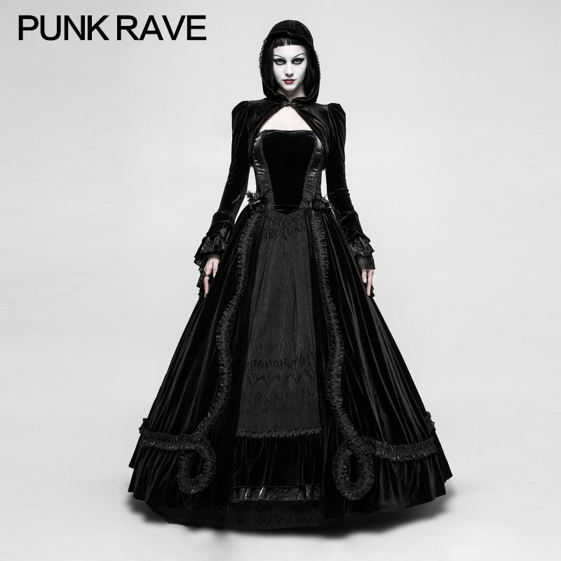 Q-339 Gorgeous Velvet Lace Long black Gothic Dress For Women?-??Punk Rave Clothing