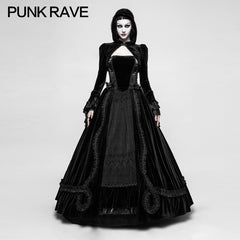 Q-339 Gorgeous Velvet Lace Long black Gothic Dress For Women?-??Punk Rave Clothing