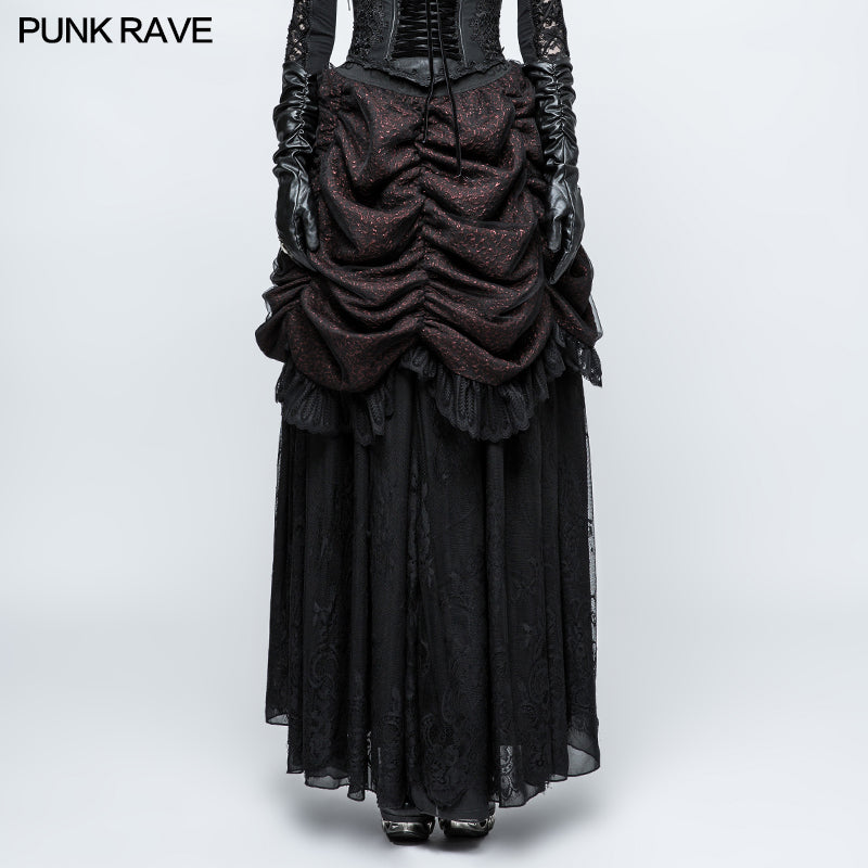 Q-332 Gorgeous Flame Jacquard Gothic Skirt With Bubble Lace Hem?-??Punk Rave Clothing