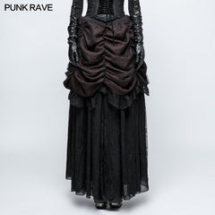 Q-332 Gorgeous Flame Jacquard Gothic Skirt With Bubble Lace Hem?-??Punk Rave Clothing