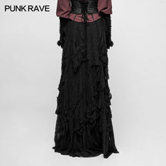 Q-326 Vintage Style black Gothic Skirt Multi-layer Stripe Mesh Design?-??Punk Rave Clothing