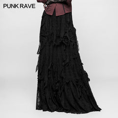 Q-326 Vintage Style black Gothic Skirt Multi-layer Stripe Mesh Design?-??Punk Rave Clothing