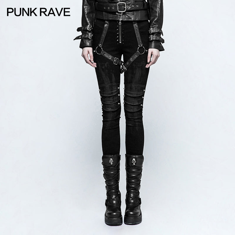 K-292 Twill Woven Armor Brush Gum Punk Pants With Rivet Decoration?-??Punk Rave Clothing