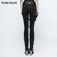K-295 Eyelets Skinny Elastic Punk Jeans With 3d Pocket?-??Punk Rave Clothing