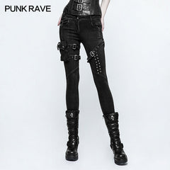 K-295 Eyelets Skinny Elastic Punk Jeans With 3d Pocket?-??Punk Rave Clothing