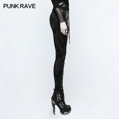 K-296 Cloud Patterns Punk Pants Leggings With Eyelet Drawstring?-??Punk Rave Clothing