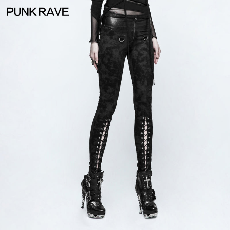 K-296 Cloud Patterns Punk Pants Leggings With Eyelet Drawstring?-??Punk Rave Clothing