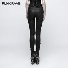 K-290 Skinny Jacquard Woven Elastic Gothic Pants With Disc Flowers Buttons?-??Punk Rave Clothing