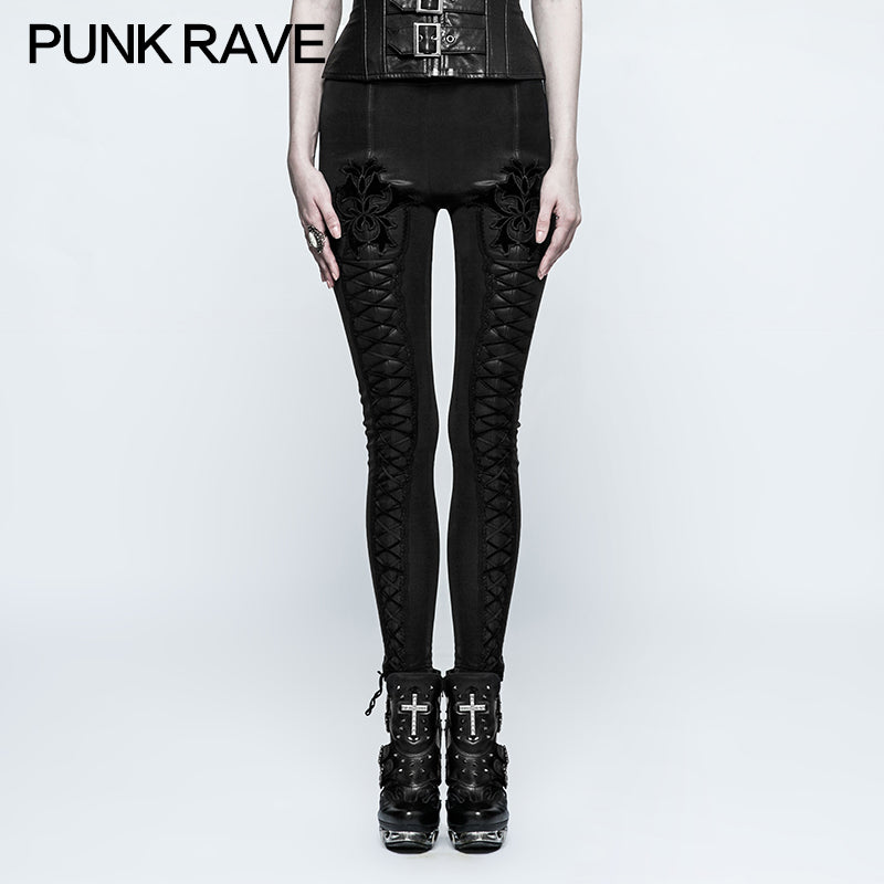 K-294 Thickened Minimalist Leather Gothic Pants Leggings With Tie Rope?-??Punk Rave Clothing