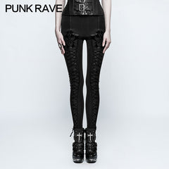 K-294 Thickened Minimalist Leather Gothic Pants Leggings With Tie Rope?-??Punk Rave Clothing