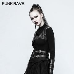 S-221 Adjustable Hand-rubbed Leather Punk Accessories Suspenders Back Clip?-??Punk Rave Clothing