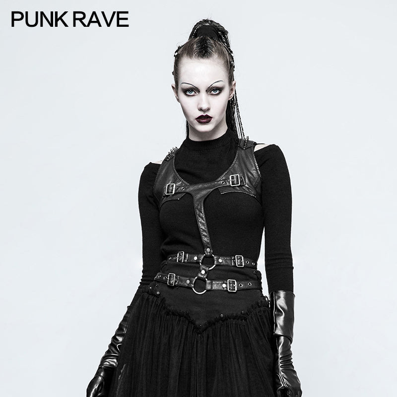 S-221 Adjustable Hand-rubbed Leather Punk Accessories Suspenders Back Clip?-??Punk Rave Clothing