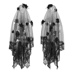 S-224 Exquisite Lace Gothic Accessories 3d Flower Gorgeous Veil With Flowing Mesh?-??Punk Rave Clothing