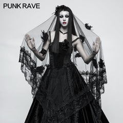 S-224 Exquisite Lace Gothic Accessories 3d Flower Gorgeous Veil With Flowing Mesh?-??Punk Rave Clothing