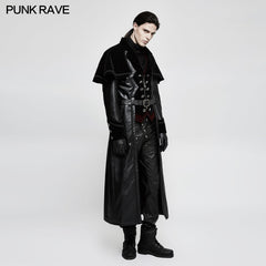 Y-815 Winter Long Leather Velvet Gothic Coat With Active Belt?-??Punk Rave Clothing