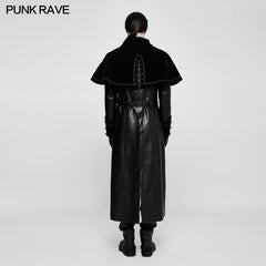 Y-815 Winter Long Leather Velvet Gothic Coat With Active Belt?-??Punk Rave Clothing