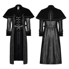 Y-815 Winter Long Leather Velvet Gothic Coat With Active Belt?-??Punk Rave Clothing
